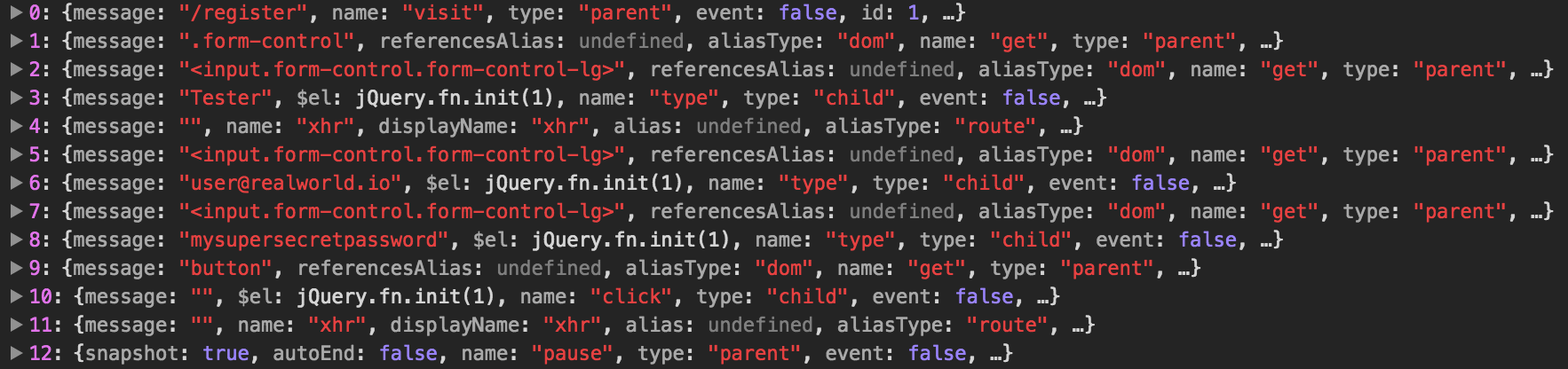 Cypress queued commands