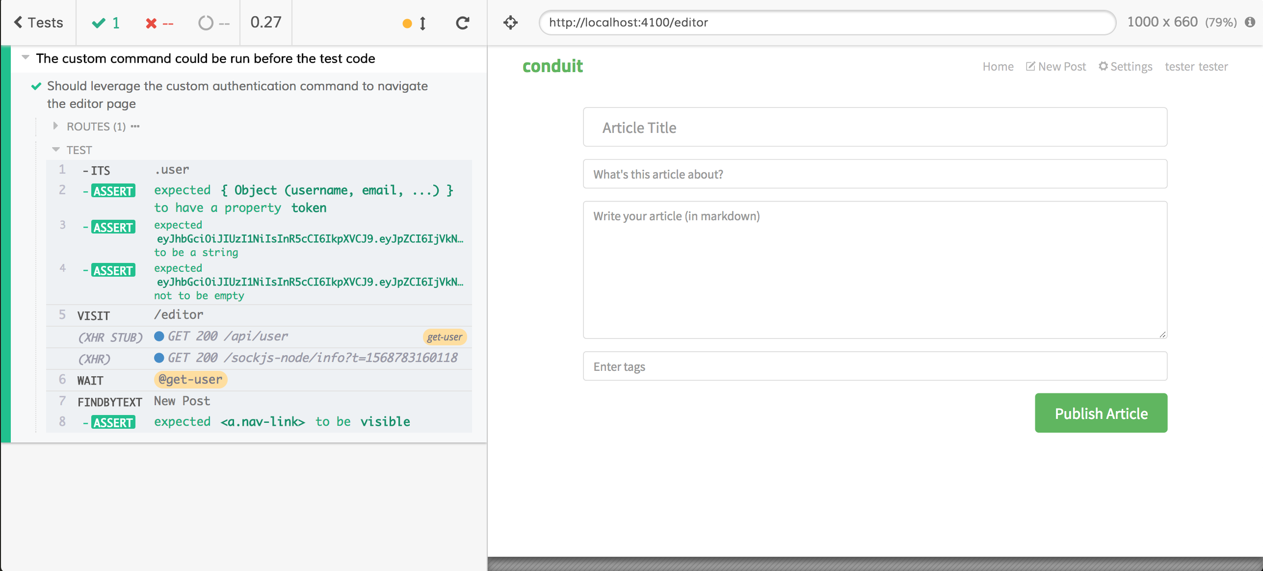 Integration Testing, custom authenticate command